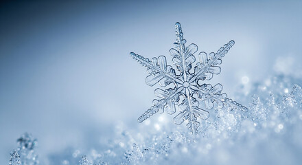 Single Detailed Snowflake Macro On Soft Blurred Icy Background Ultra Sharp Crystal Structure