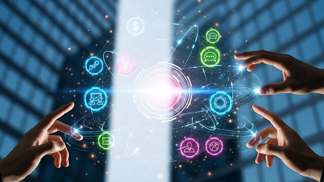 Dynamic hands showcase professional digital network solutions for modern business growth and communication