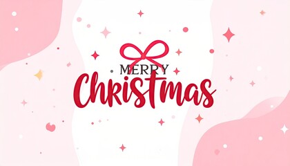 Merry Christmas greeting with festive pink background and abstract shapes.