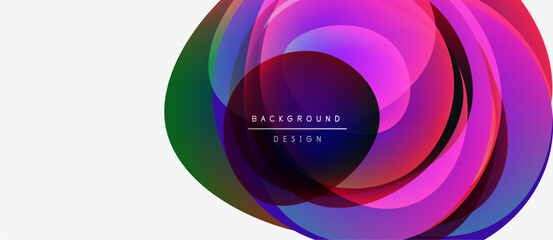 Abstract vibrant layers create circular design. Colors blend, forming dynamic visual effect. Modern background element.