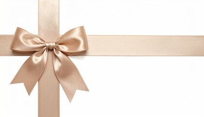 Elegant champagne satin ribbon tied in a perfect bow for gift wrapping.