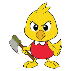 Angry Cute Chick Holding a Sharp Battle Axe