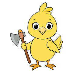 Cute Chick Holding a Sharp Battle Axe