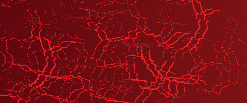 Printmemukul merah dan hitam retak tekstur latar belakang, menyerupai lelehan lava atau retak bumi. Retakan yang bercahaya menciptakan efek visual yang dramatis dan intens.eps10