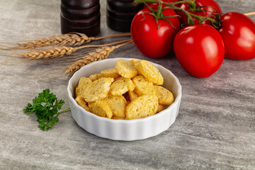 Crunchy croutons heap - roasted bread