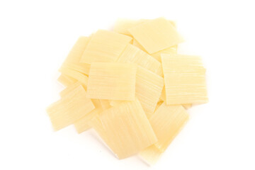 Raw Lasagna Pasta Sheets Pile on White Background