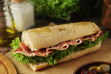 A spanish bocadillo sandwich with jamon