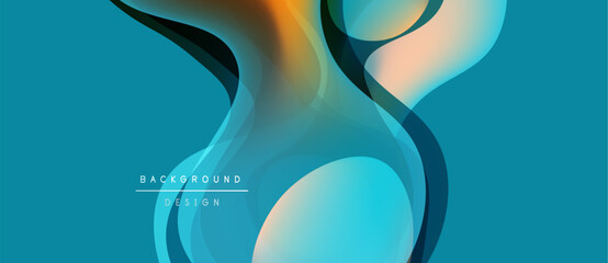 Abstract fluid shapes, vibrant blues, oranges. Modern design, smooth gradients create dynamic composition. Background element for projects.