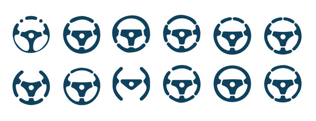  twelve variations of a car steering wheel icon design 