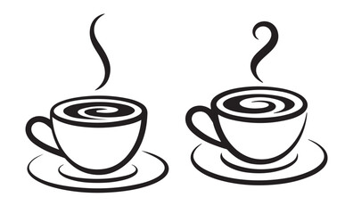 Two Stylized Coffee Cups with Steam
