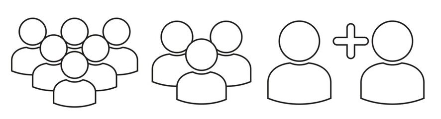 user profile group icons symbols black on a white background 