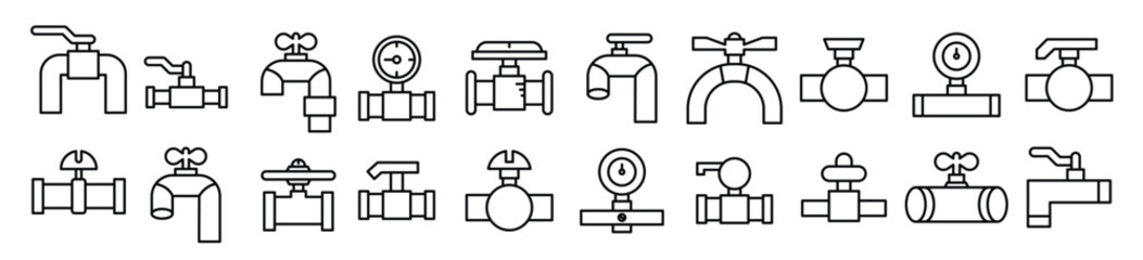 valve and faucet line icons 