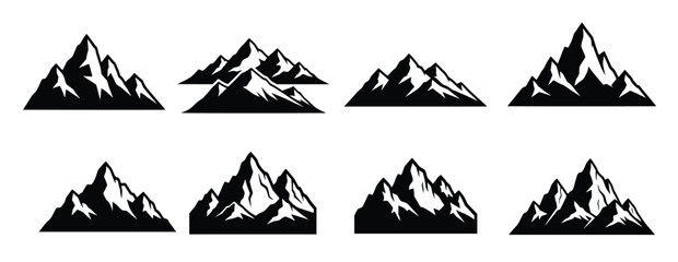 various mountain silhouettes isolated on white background