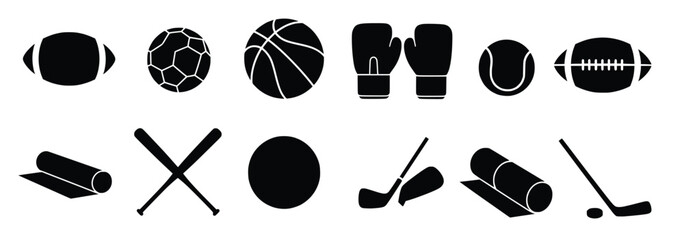 various sports equipment and balls isolated on white background