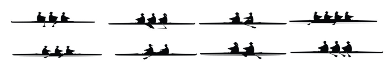 various rowing teams in silhouette isolated on white background © kuwka