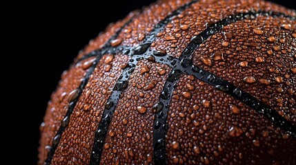 Close-Up of Wet Textured Brown Leather Basketball