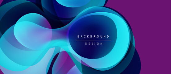 Abstract flowing shapes, vibrant blues, purples create dynamic background. Text reads background design centered within composition.