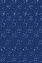 Seamless winter pattern minimalist snowman faces with tall hats