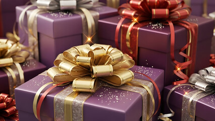 Elegant Luxury Gift Boxes with Golden Ribbons – Festive Celebration, Premium Wrapped Presents – Sparkling Holiday Gift Collection

Golden Ribbon Gift Packaging – Glamorous Festive Surprise