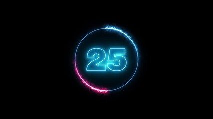 Glowing neon countdown text from 30 to 0 animation isolated on Black Background. - Powered by Adobe