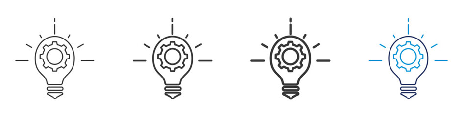 A collection of illustration ideas icons that shape the future with various line styles, thicknesses and colors on a white background.
