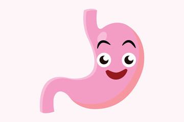 Cute cartoon stomach illustration with happy facial expression on a soft pastel background. eps 10
