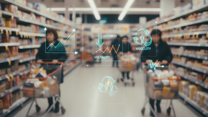 Obraz premium Blurred supermarket scene symbolizing consumer behavior and market trends 31007747 1