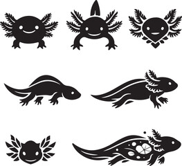 Axolotl Pet Silhouette Bundle 6 Icons.eps