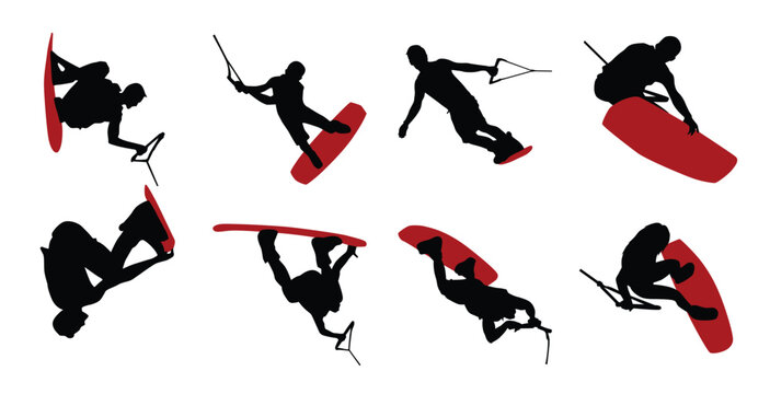 wakeboarding silhouettes vector
