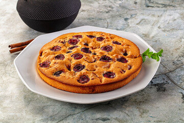 Crust homemade pie with plums