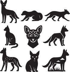 Fototapeta premium Serval Cat Silhouette Bundle 8 Icons.eps