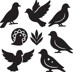 Pigeon Pet Dove Silhouette Bundle 7 Icons.eps