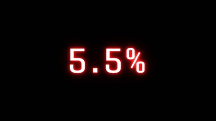 Counting business percentage number illustration. Neon sale 5.5% number on black background.