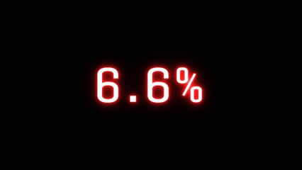 Counting business percentage number illustration. Neon sale 6.6% number on black background.
