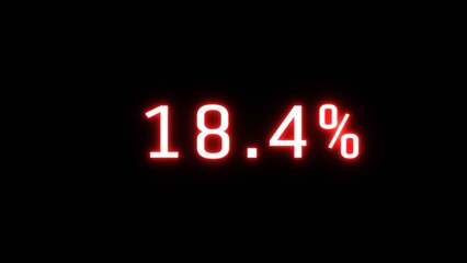 Counting business percentage number illustration. Neon sale 18.4% number on black background.