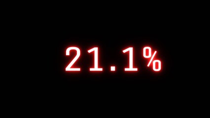 Counting business percentage number illustration. Neon sale 21.1% number on black background.