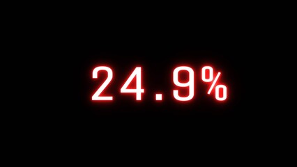 Counting business percentage number illustration. Neon sale 24.9% number on black background.