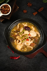 Chinese Pork Belly Claypot Stew with Mushrooms and Peppers