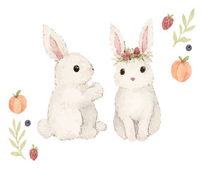 うさぎ　手書き　水彩画風