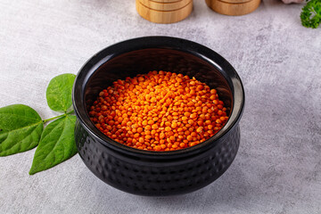 Raw dry red lentil in the bowl