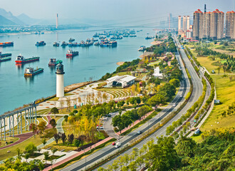 Yichang Riverside Park Lighthouse, Yangtze River Scenery, China