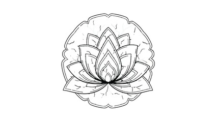 Elegant line art illustration of a blooming lotus flower with detailed petals and leaf.