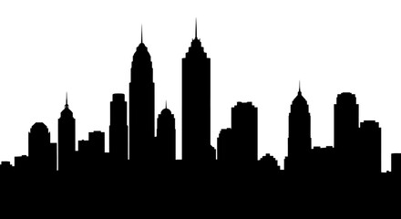 Fototapeta premium Silhouette of a Modern City Skyline with Various Building Shapes and Spire Details