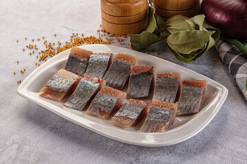 Salted herring fillet pieses snack