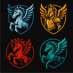 Obraz premium Pegasus Winged Horse Esport Mascot Icon Set Four Colors Illustration