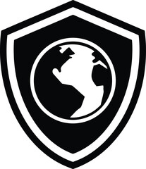 Earth protection shield icon with globe and shield elements