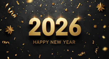 Happy New Year 2026 – Golden Glitter Celebration Background PNG