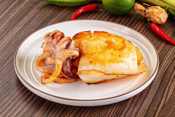 Gourmet roasted whole cuttlefish seafood