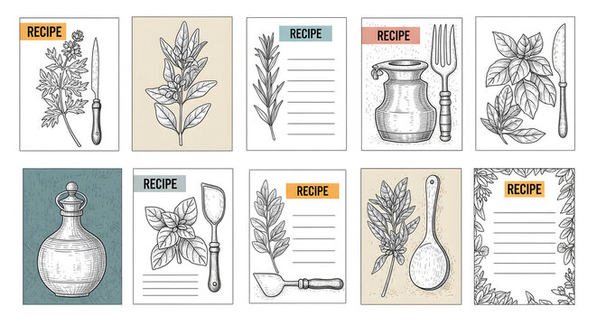 Culinary Recipe Cards Collection: A collection of meticulously illustrated recipe cards.