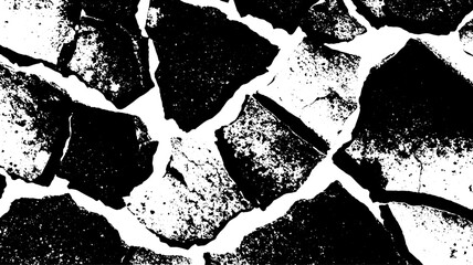 Crack pattern on a black and white surface. The abstract graphic illustration showcases a texture ideal for various contexts as a vector artwork.